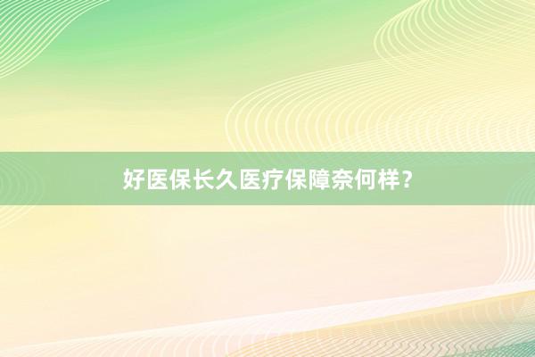 好医保长久医疗保障奈何样？